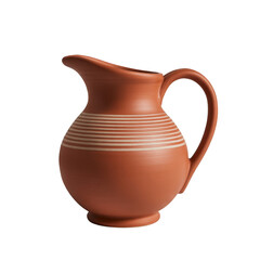 Terracotta Pitcher with Horizontal Stripes on Transparent Background