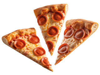 Three Slices of Pepperoni Pizza on a Transparent Background
