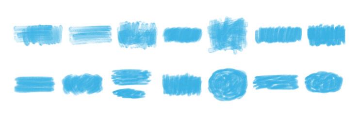 Set of blue grunge brush strokes for design elements isolated on transparent background