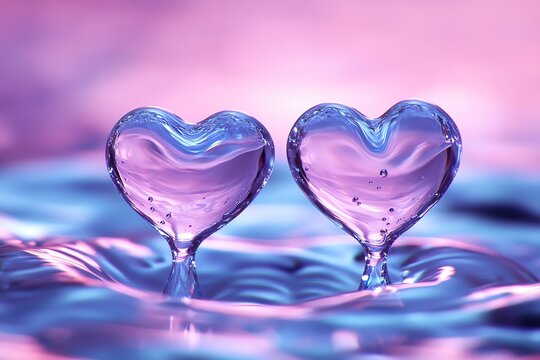 Two droplets converging into heart, love, subtle intimate union