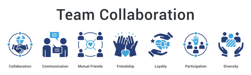 Team collaboration banner web icon demonstrating communication and friendship building with loyalty and diverse participation.