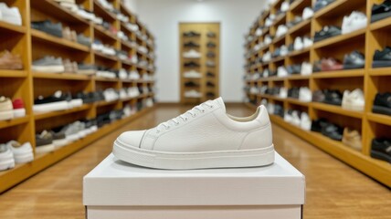 Spotlight on Fashion: A stylish shoe takes center stage amidst a carefully curated selection of footwear. showcasing the fusion of fashion and the allure of shopping.