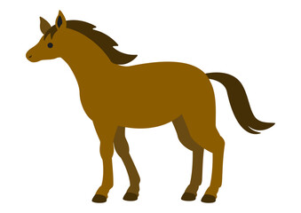 立ち止まる馬のイラスト/穏やかに佇む横向きの立ち姿