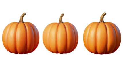 Pumpkins with bright orange skin assorted autumn squash natural harvest vegetables rustic seasonal farm produce detail isolated on white background