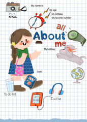 Cute All about me, cute cartoon all about me, education and student, to do list 