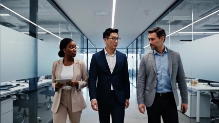 Diverse Business Team Walking and Talking in Office