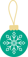 Christmas bauble ornament. Festive green hanging ball with snowflake pattern. Flat design.