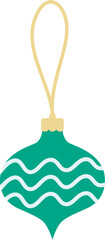 Christmas bauble ornament. Festive hanging ball with green wavy line pattern. Flat design.