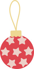 Christmas bauble ornament. Festive red hanging ball with star pattern. Flat design.