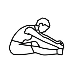 Minimalist line art of a person stretching legs in a seated position, promoting wellness, flexibility and healthy lifestyle routines for everyday fitness