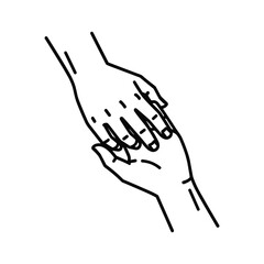Connected hands offering support and care showing minimalist design for teamwork, friendship, and compassion in modern black and white art