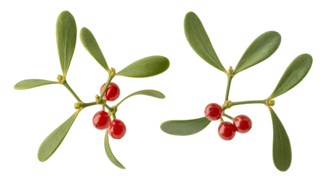 Mistletoe sprigs featuring bright red berries, a symbol of festive cheer.