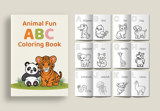 Animal ABC Kids Alphabet Coloring Book Template Cute Learning Vector Illustration