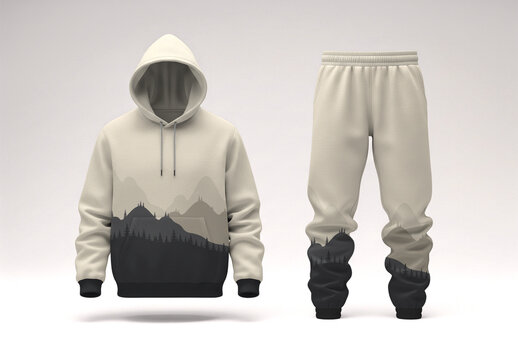 Minimal Cream Beige Winter Hoodie and Sweatpants Tracksuit Set Design