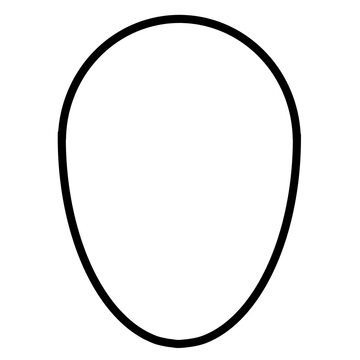 Simple black outline of a vertically elongated oval shape on white. A minimalist contour for icons, avatars, face masks, egg, or placeholder images, emphasizing simplicity and clean design.