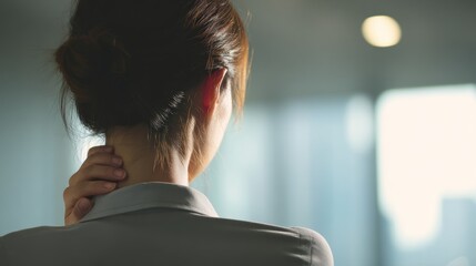 Woman touching neck back view