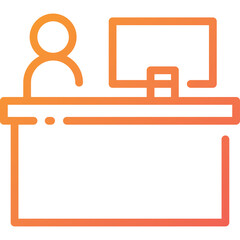 Stylized Orange Icon of a Person at a Desk with a Computer Monitor on a Transparent Background Representing Office Work or Technology Setup
