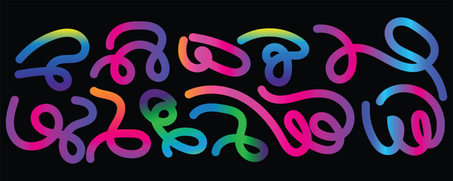 Set of playful doodle vector assets with multicolor transitions suitable for branding and visual identity