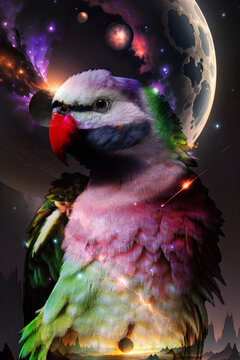Une perruche avec effet spaial.