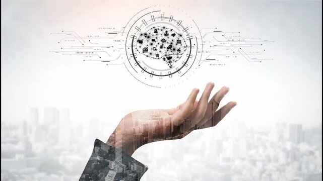 AI artificial intelligence with digital brain and connected data circuit. AI core processes data, AI core drives intelligence, enables connection, and AI core powers smart digital systems. Marrow