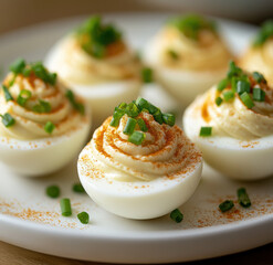 Classic Deviled Eggs with Creamy Filling, Paprika Dusting, and Fresh Chives
