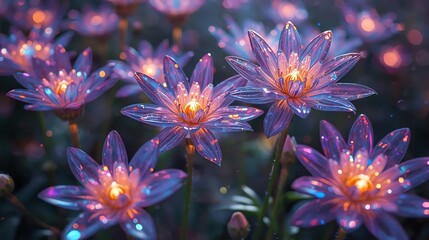 Magical Glowing Flowers in Garden