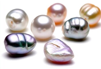 Assortment of Luminous Freshwater Pearls in Various Colors and Shapes.