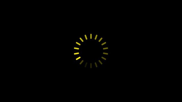 Yellow circular loading spinner animation, rotating buffer indicator, smooth UI preloader loop for apps, websites, dashboards, mobile screens, digital interfaces and system operations