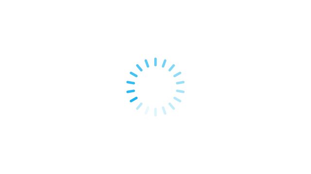 Blue circular loading spinner animation on clean white background, smooth buffer rotation, UI preloader loop for mobile apps, websites, dashboards, software systems and digital interfaces