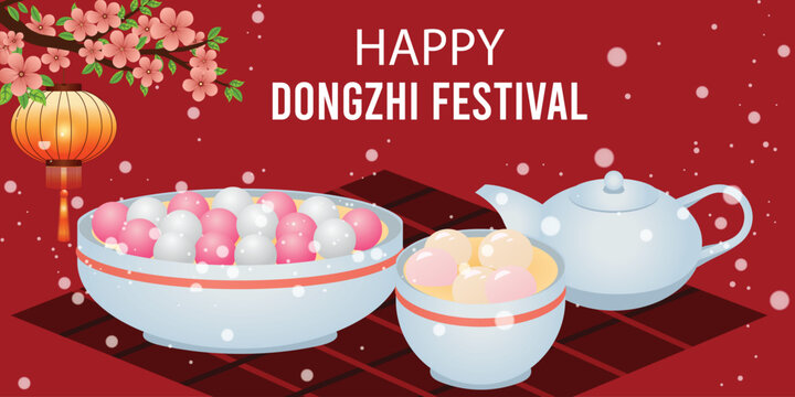 Happy Dongzhi Festival Celebration with Traditional Tangyuan and Festive Decor