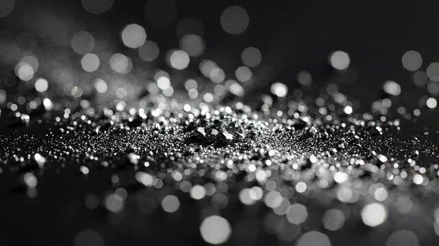 Sparkling Mineral Deposits: A close-up view of a collection of gleaming mineral deposits creates an abstract pattern, as a multitude of sparkling spots dance in the background.