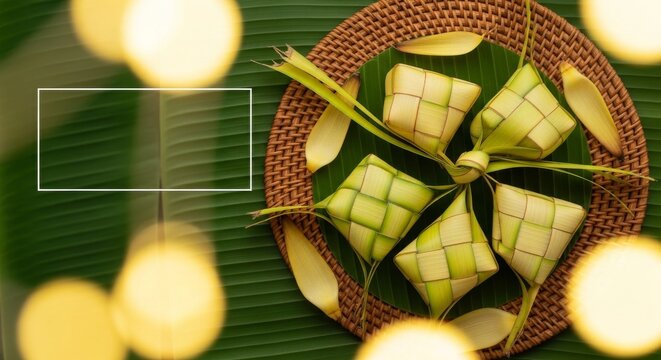 Ketupat is most popular food on Aidilfitri festival , Ai generate, Ai generative
