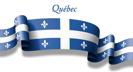 Waving quebec flag with fleur de lis symbols against a white background