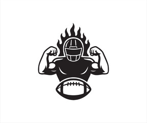 American football muscular player flexing arms silhouette vector illustration