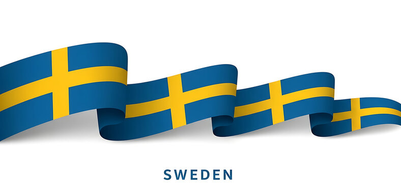 Waving swedish flag ribbon on a white background symbolizing national pride and patriotism