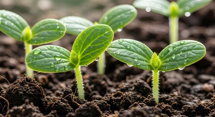 Young seedlings sprouting from fertile soil.