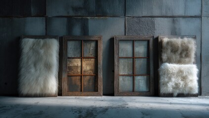 Rustic window frames with faux fur