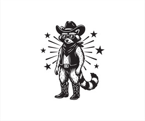 Fototapeta premium Cowboy Raccoon Illustration with Hat, Boots and Stars