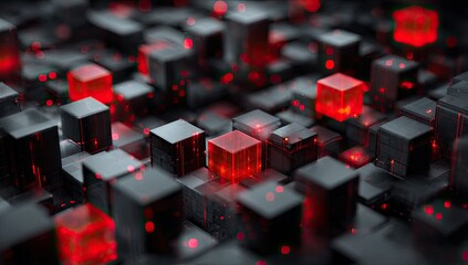 Abstract digital network of glowing cubes. Intricate design
