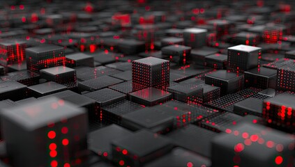 Abstract digital cubes with glowing red accents