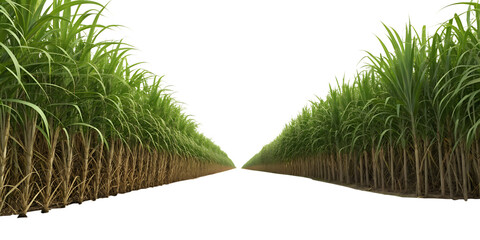 Sugarcane Plants Framing a Sandy Path on Transparent Background