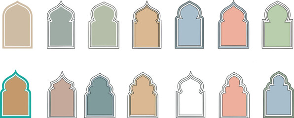 Collection of colorful islamic archway designs for architectural and cultural concepts