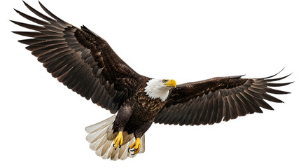 Obraz premium Majestic bald eagle in flight with wings spread isolated on transparent background
