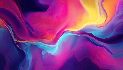 A vibrant, abstract composition of swirling, multi-colored fluids with vivid hues