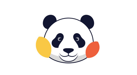 Obraz premium A cute and cheerful cartoon panda head illustration featuring vibrant yellow and orange blush on its cheeks, perfect for children's designs and happy themes.