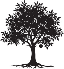 Obraz premium Black silhouette of a fruit tree with visible roots
