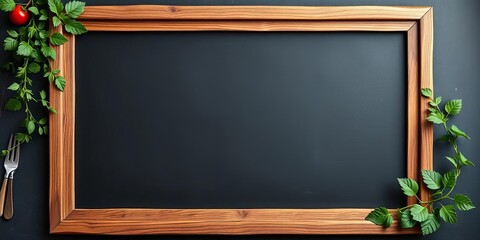 Rustic chalkboard frame with blank space for menu items, blackboard, surface