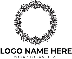 Ornamental circular emblem logo vector with intricate floral design for elegant branding and identity