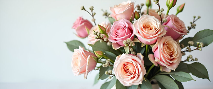An elegantly styled floral bouquet showcasing the florists design expertise, captured in a clean composition with sufficient space for headlines and other text elements.