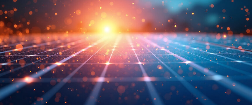 A vibrant abstract representation of solar technology in action, allowing viewers to explore innovations with plenty of copy space suitable for promotional use.